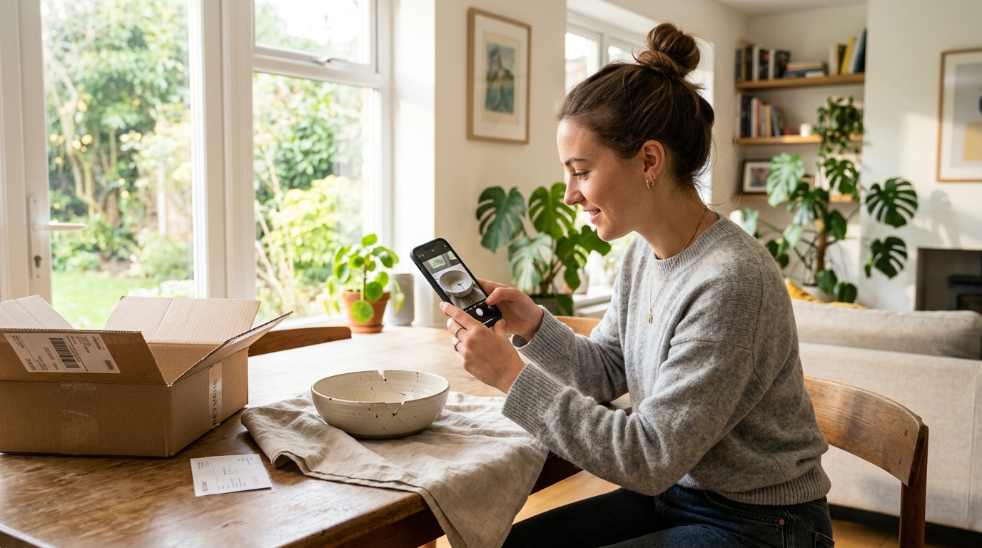 Consumer submitting return via smartphone